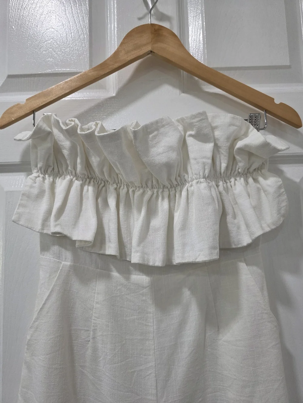 Princess Polly Hunter Mae Strapless Ruched Frill Playsuit Romper White Size 4 - Picture 5 of 16